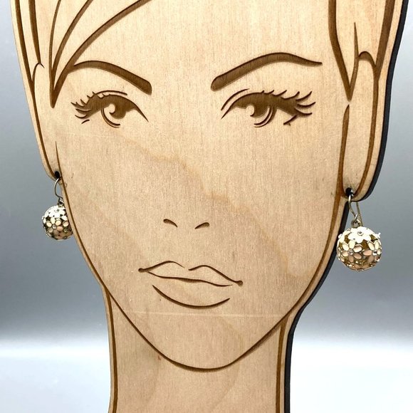 Vintage Pierced Floral Ball Earrings, Dangle Flowers with Enamel and Crystals - Picture 5 of 5